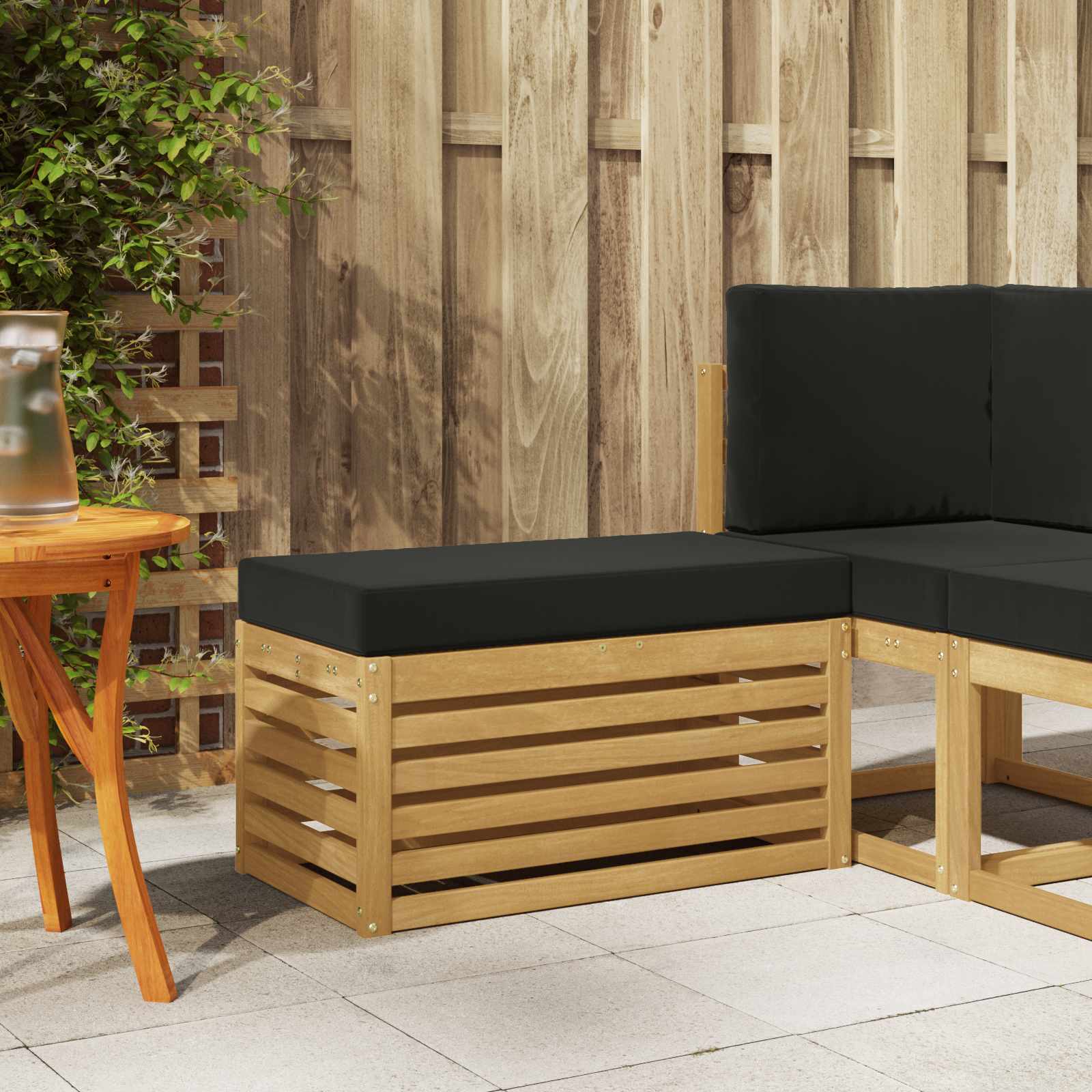 Outdoor Hocker Bank Massivholz Akazie Weiß