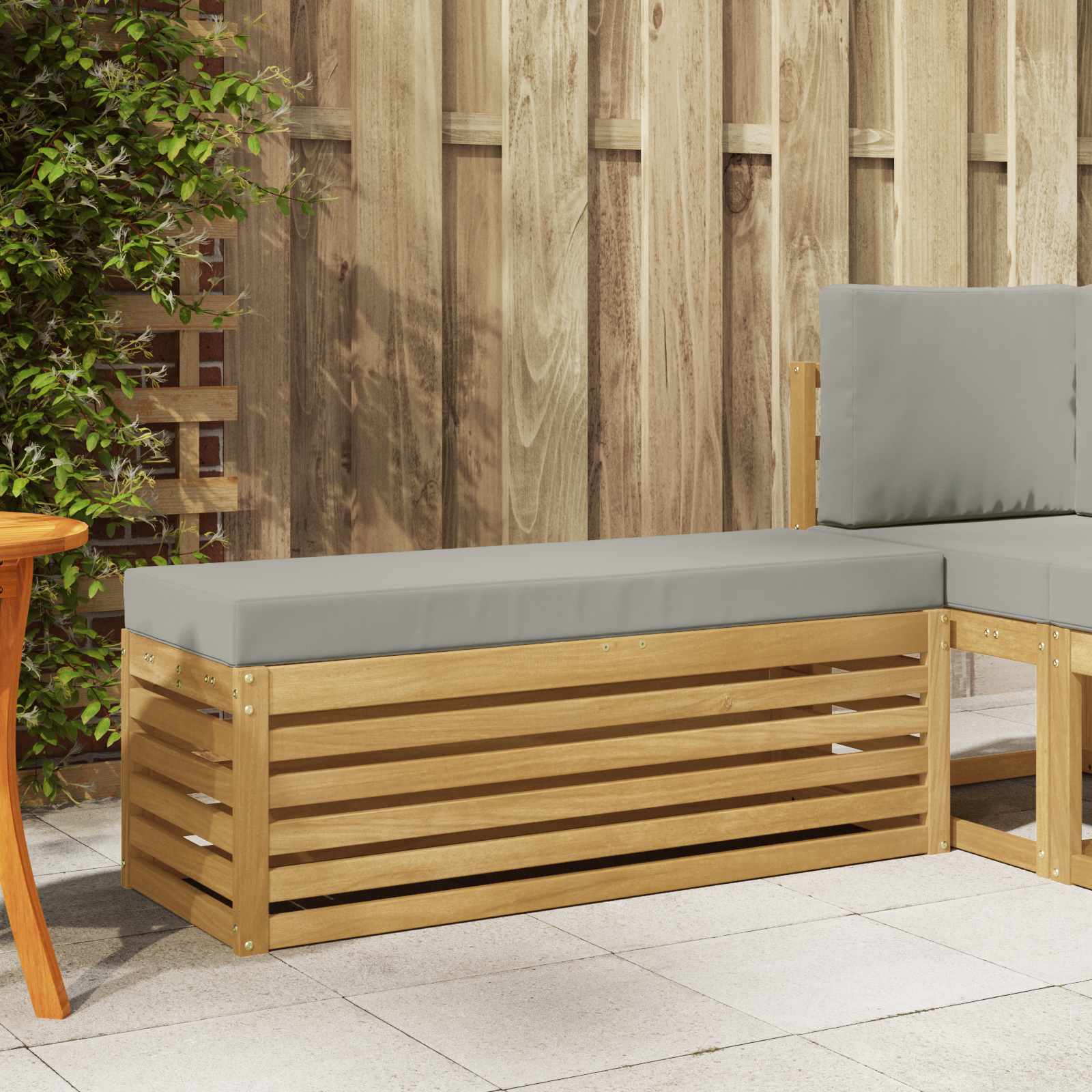 Outdoor Hocker Bank Massivholz Akazie Weiß