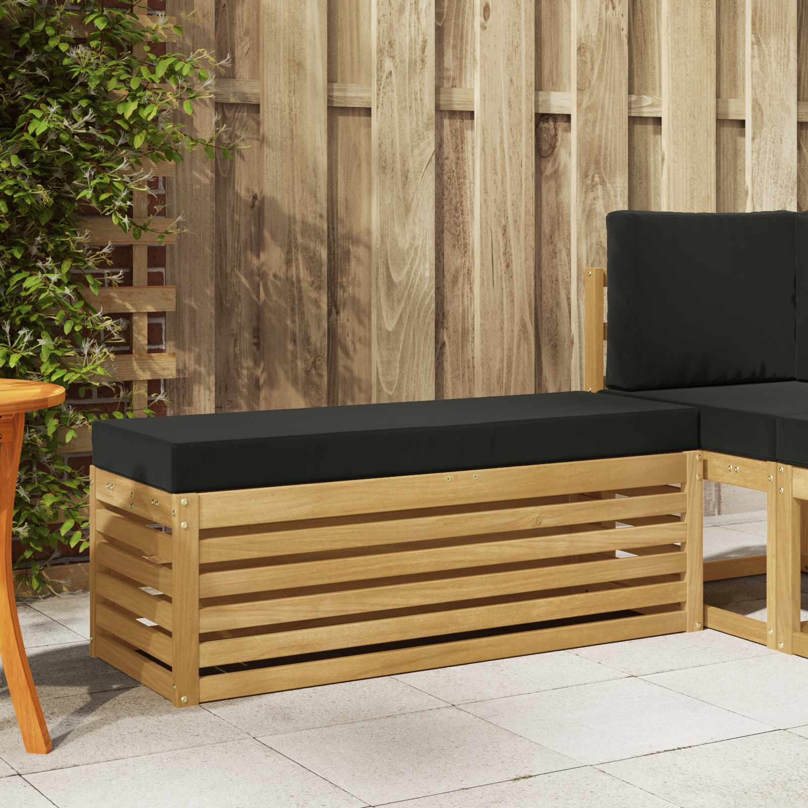 Outdoor Hocker Bank Massivholz Akazie Weiß