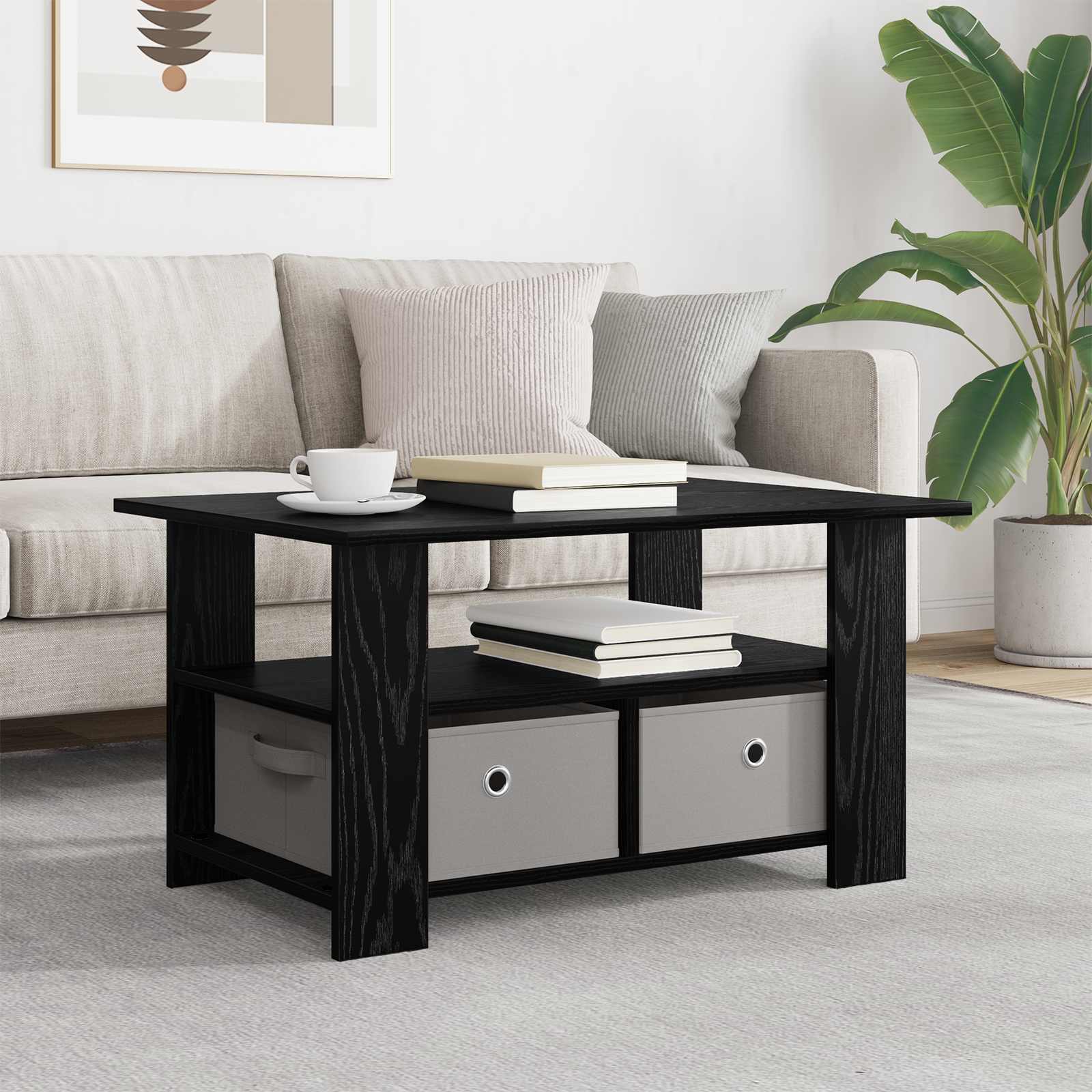 Couchtisch Schwarz Eichen-Optik 77 x 55 x 42 cm Holzwerkstoff