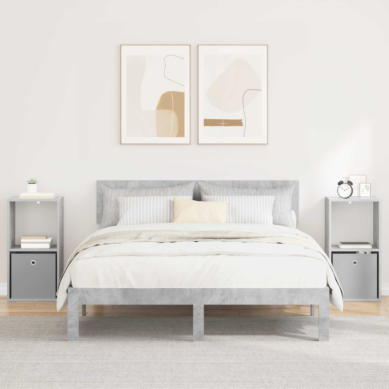 Nachttisch 2 stk. Beton Grau 35 x 32 x 68,5 cm Holzwerkstoff
