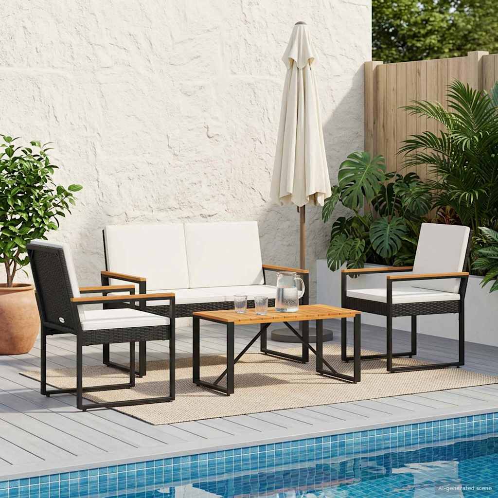 Gartenmöbel Set 4 stk. Schwarz und Cremeweiß Poly-Rattan