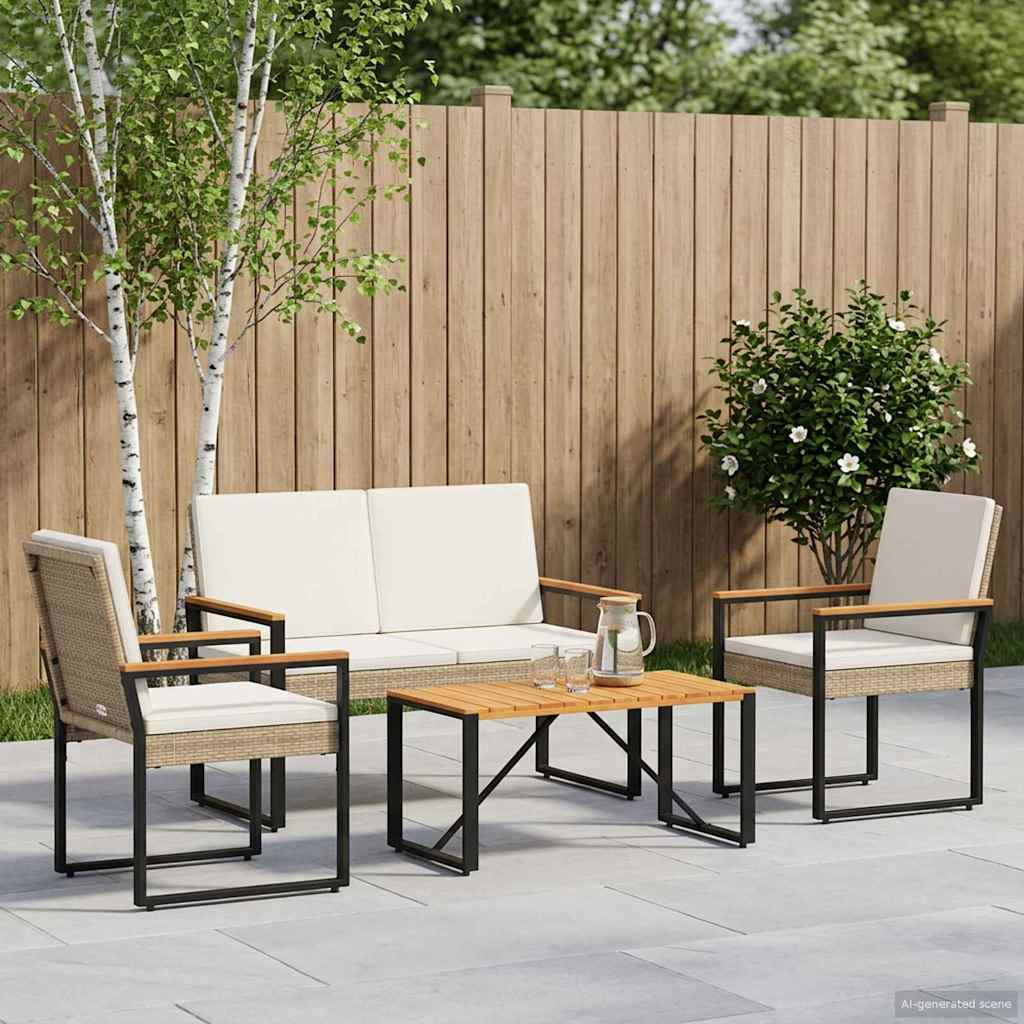 Gartenmöbel Set 4 stk. Beige und Cremeweiß Poly-Rattan