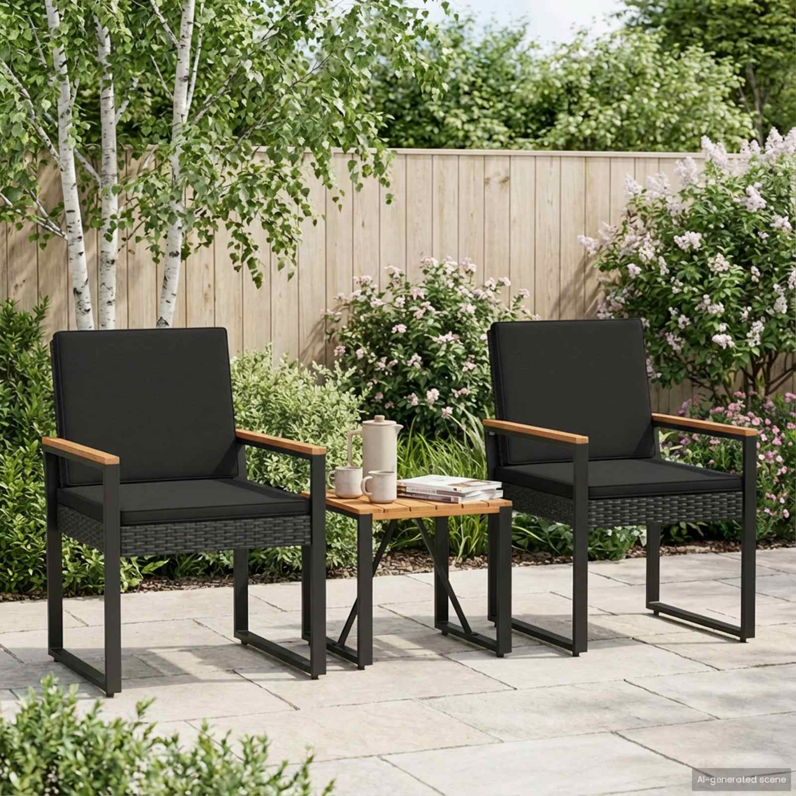 Gartenmöbel Set 3 stk. Schwarz Poly-Rattan