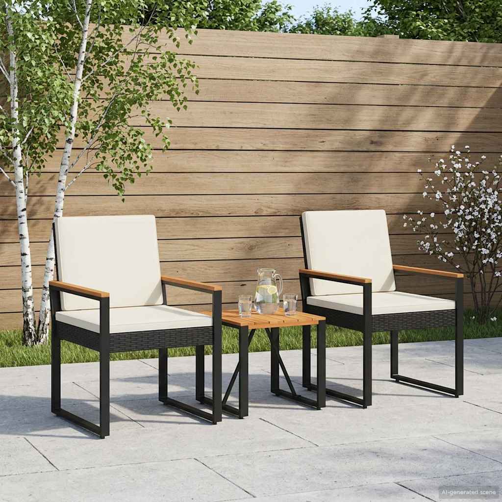 Gartenmöbel Set 3 stk. Schwarz und Cremeweiß Poly-Rattan