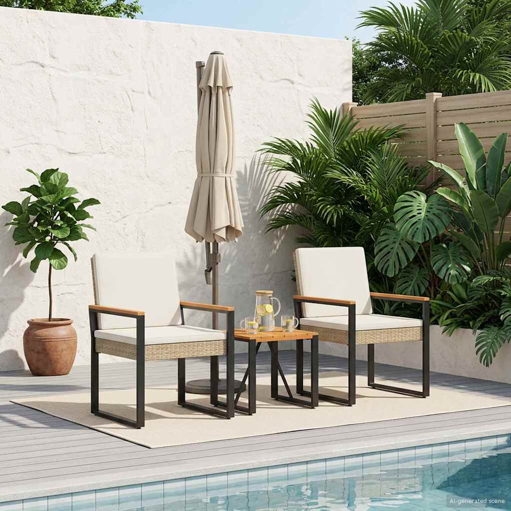 Gartenmöbel Set 3 stk. Beige und Cremeweiß Poly-Rattan