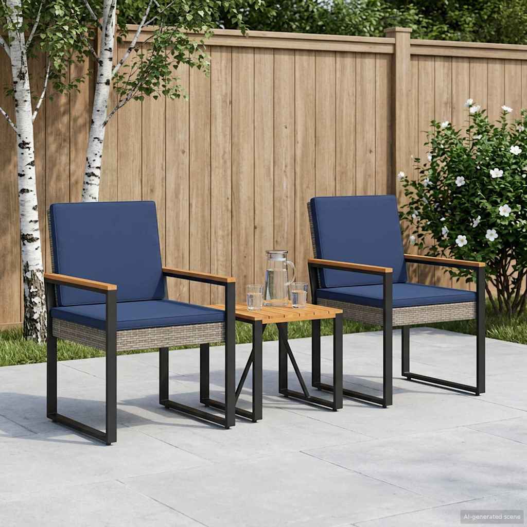 Gartenmöbel Set 3 stk. Grau und Marineblau Poly-Rattan