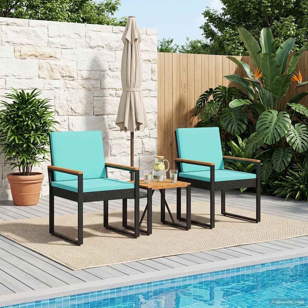 Gartenmöbel Set 3 stk. Schwarz und Türkis Poly-Rattan