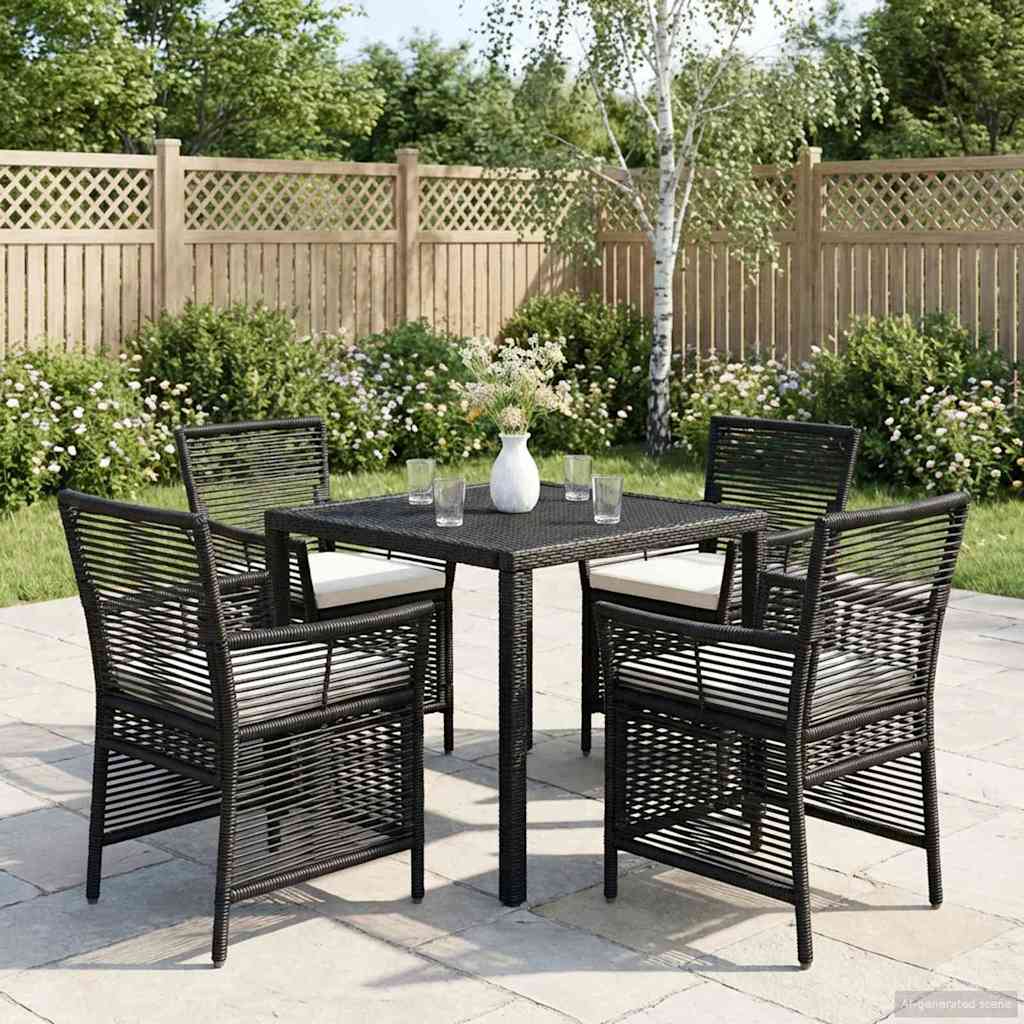 Gartenstuhl 4 stk. Schwarz und Creme Poly-Rattan