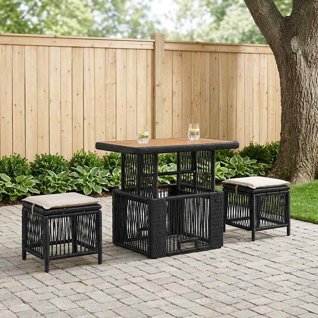 Garten Essgruppe 3 stk. Schwarz und Creme Poly-Rattan