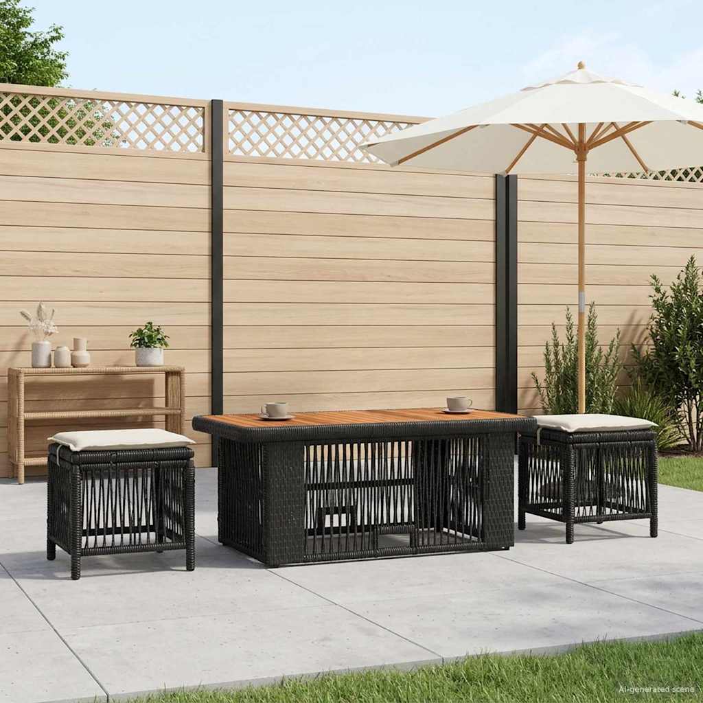Garten Essgruppe 4 stk. Schwarz und Creme Poly-Rattan