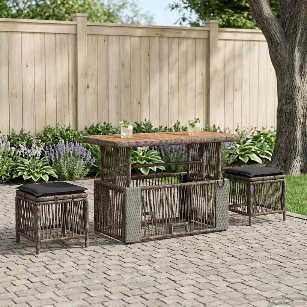 Garten Essgruppe 4 stk. Grau und Dunkelgrau Poly-Rattan
