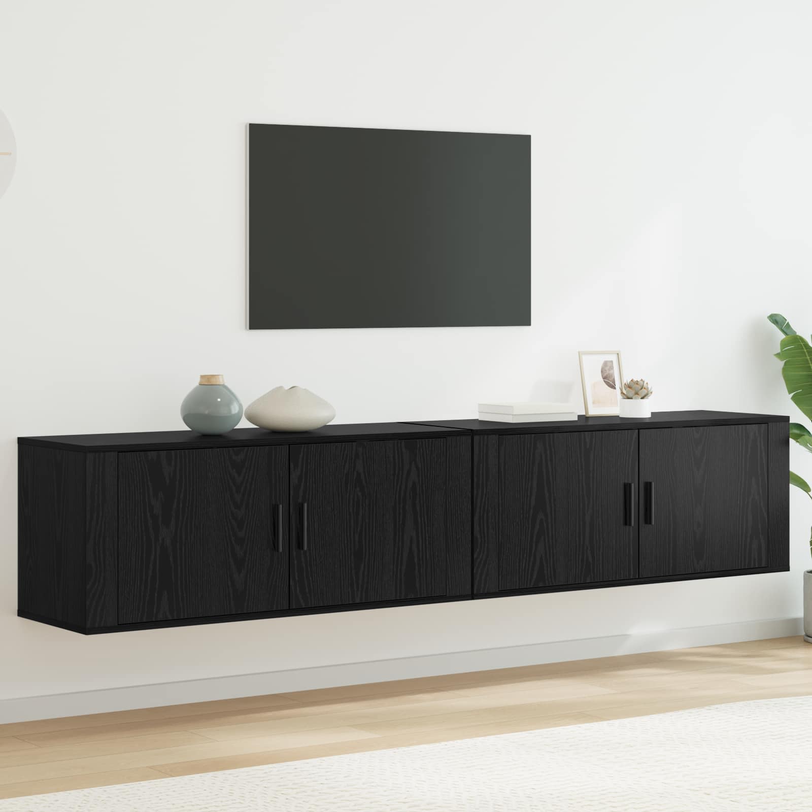 Wand-TV-Schrank Set 2 stk. Schwarz Eichen-Optik Holzwerkstoff