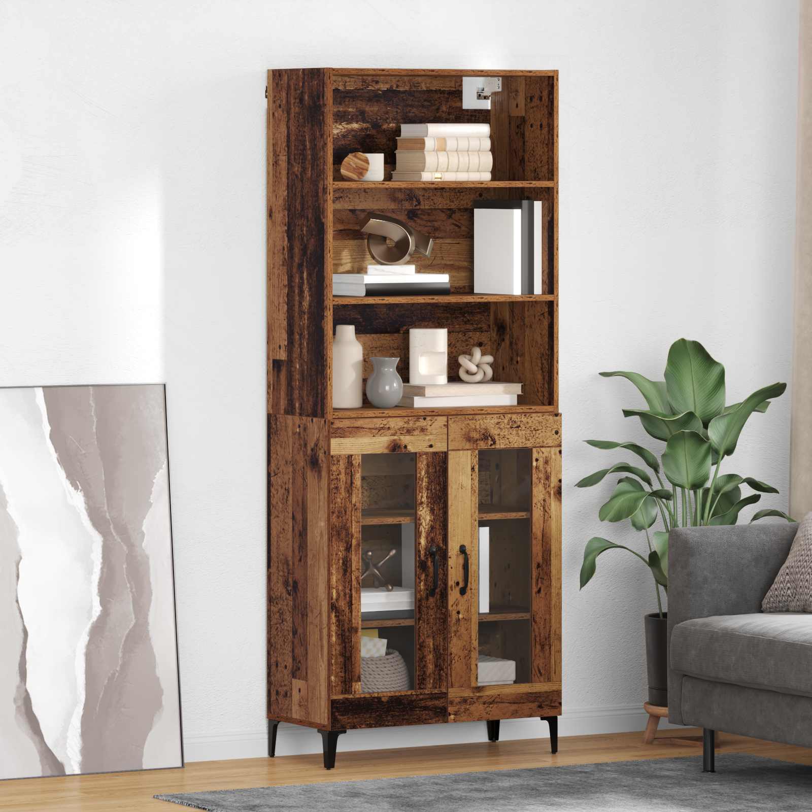 Highboard Altholz 69,5 x 34 x 180 cm Holzwerkstoff
