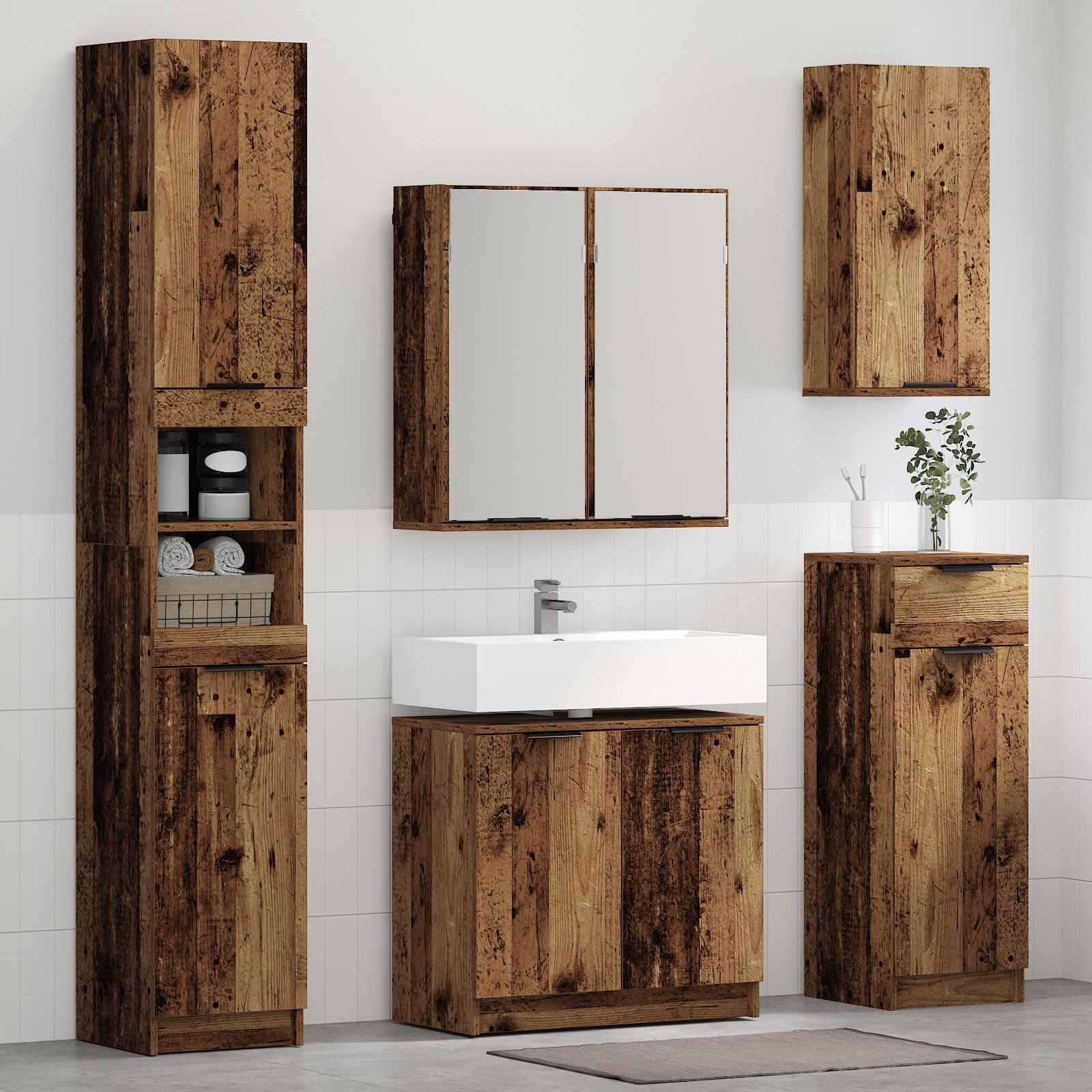 Badezimmermöbel-Set 4 stk. Altholz 64,5 x 33,5 x 59 cm