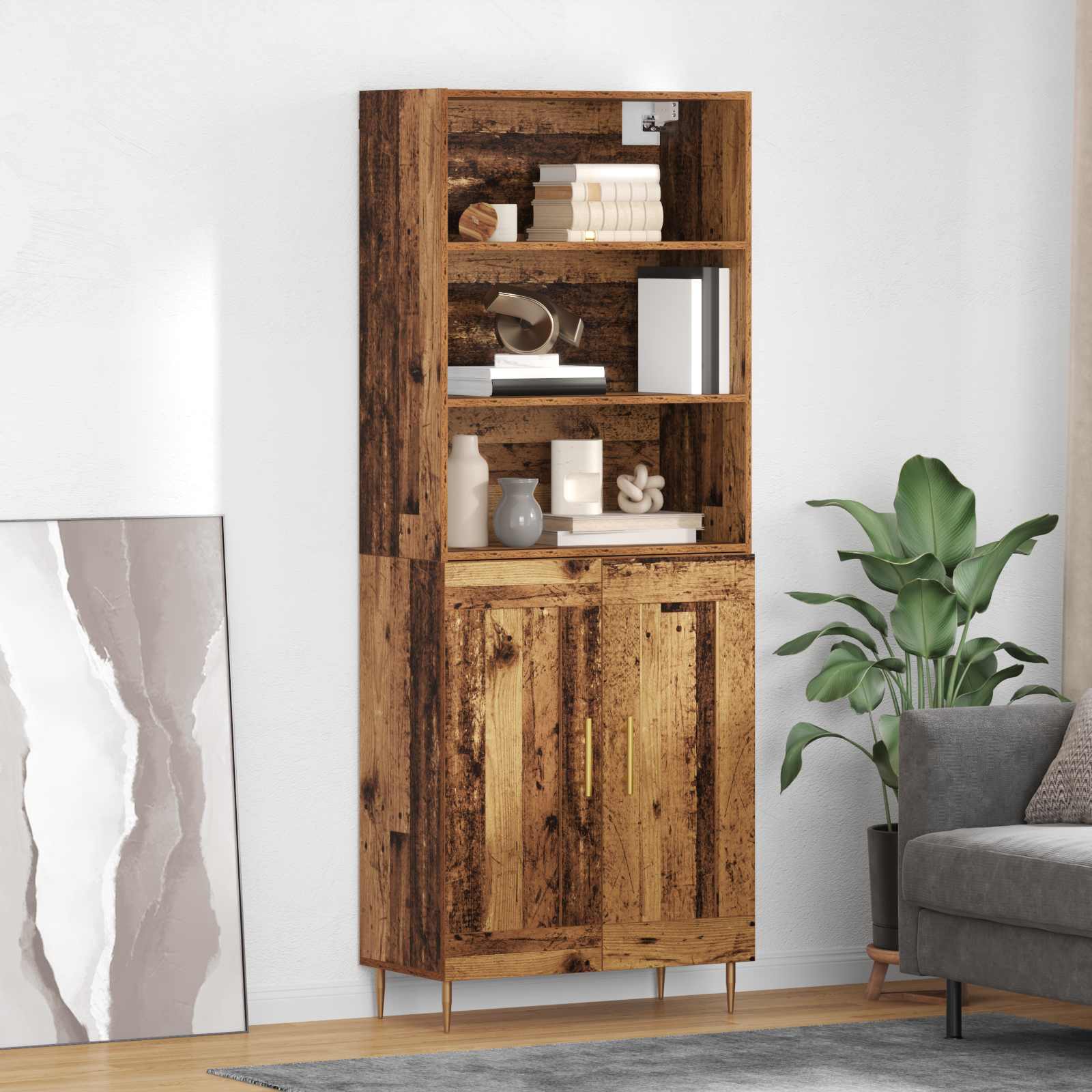 Highboard Altholz 69,5 x 34 x 180 cm Holzwerkstoff