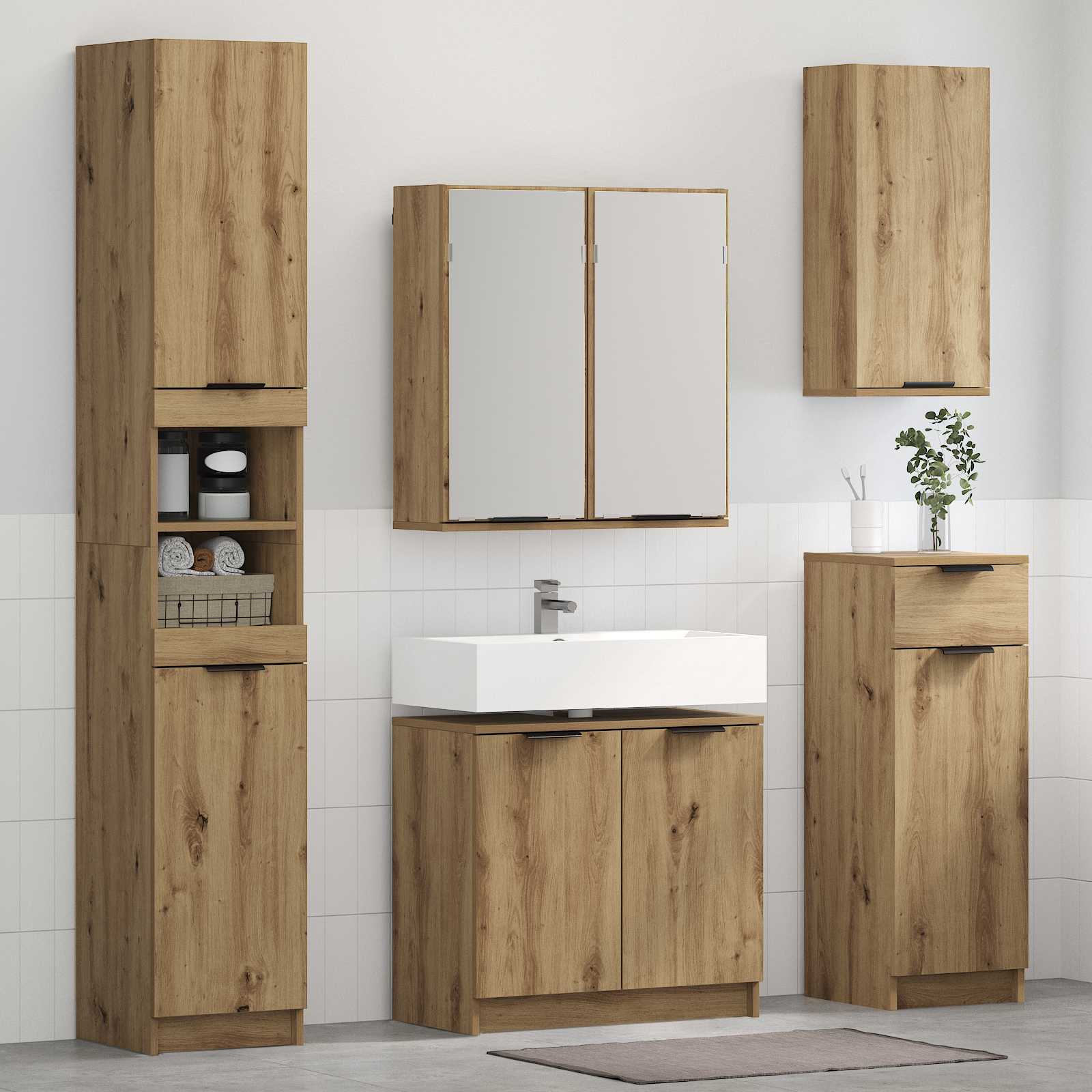 Badezimmermöbel-Set 3 stk. Artisan-Eiche 64,5 x 33,5 x 59 cm