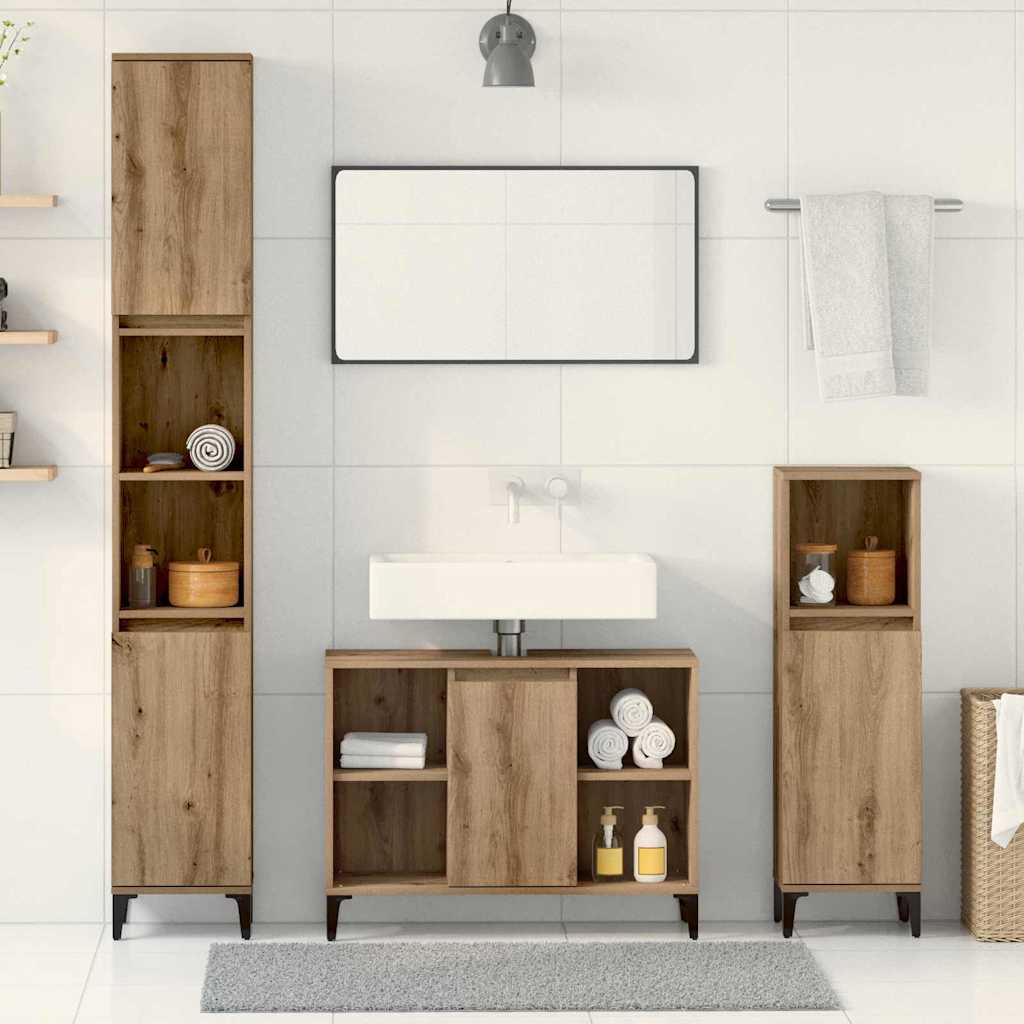 Badezimmermöbel-Set 3 Stk. Artisan-Eiche Holzwerkstoff