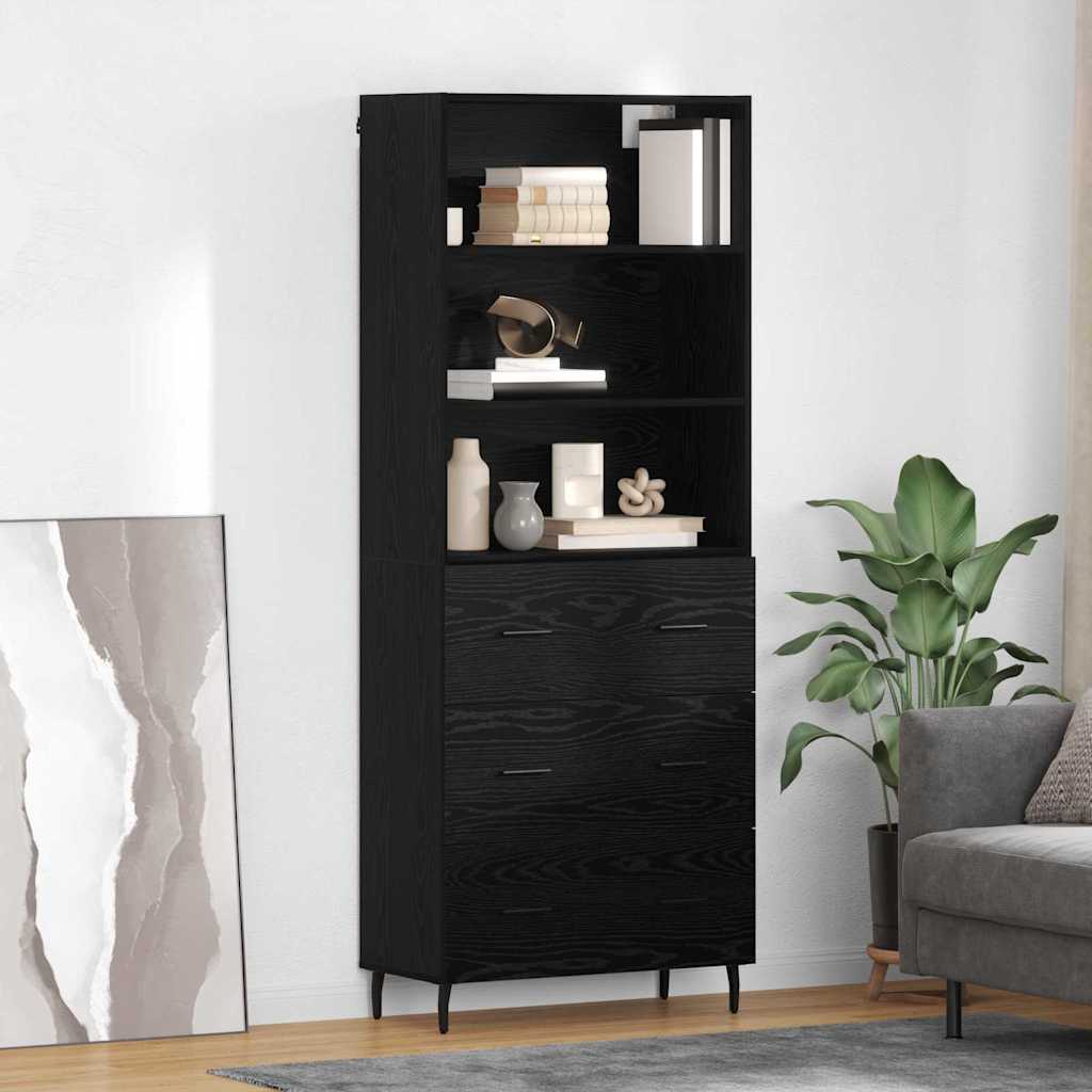 Highboard 2 stk. Schwarz Eichen-Optik 69,5 x 34 x 180 cm