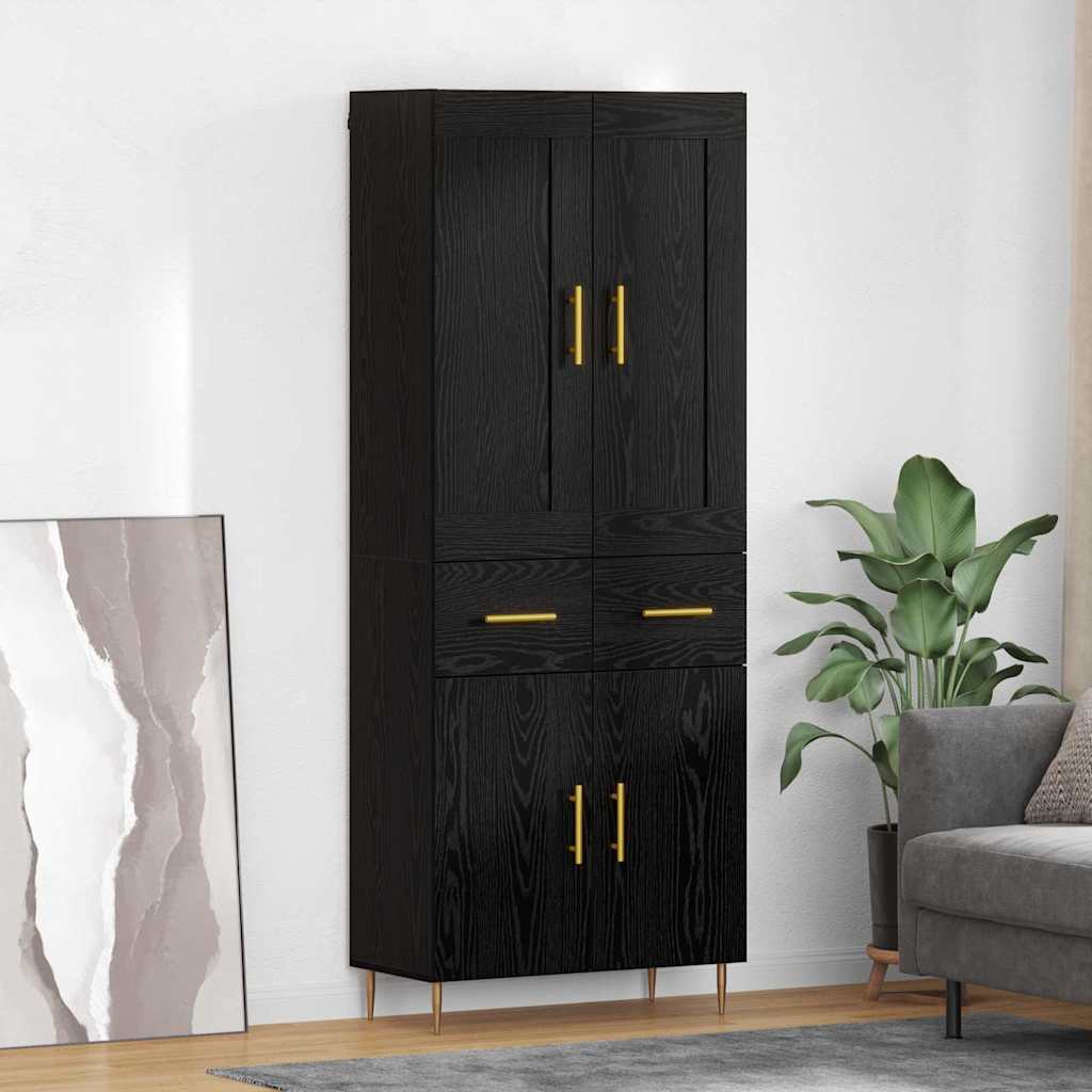 Highboard Schwarz Eichen-Optik 69,5 x 34 x 180 cm Holzwerkstoff