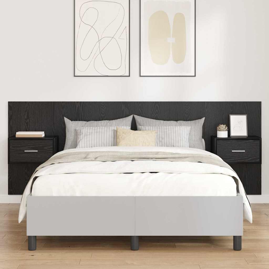 Kopfteil mit Schrank 3 stk. Schwarz Eichen-Optik Holzwerkstoff