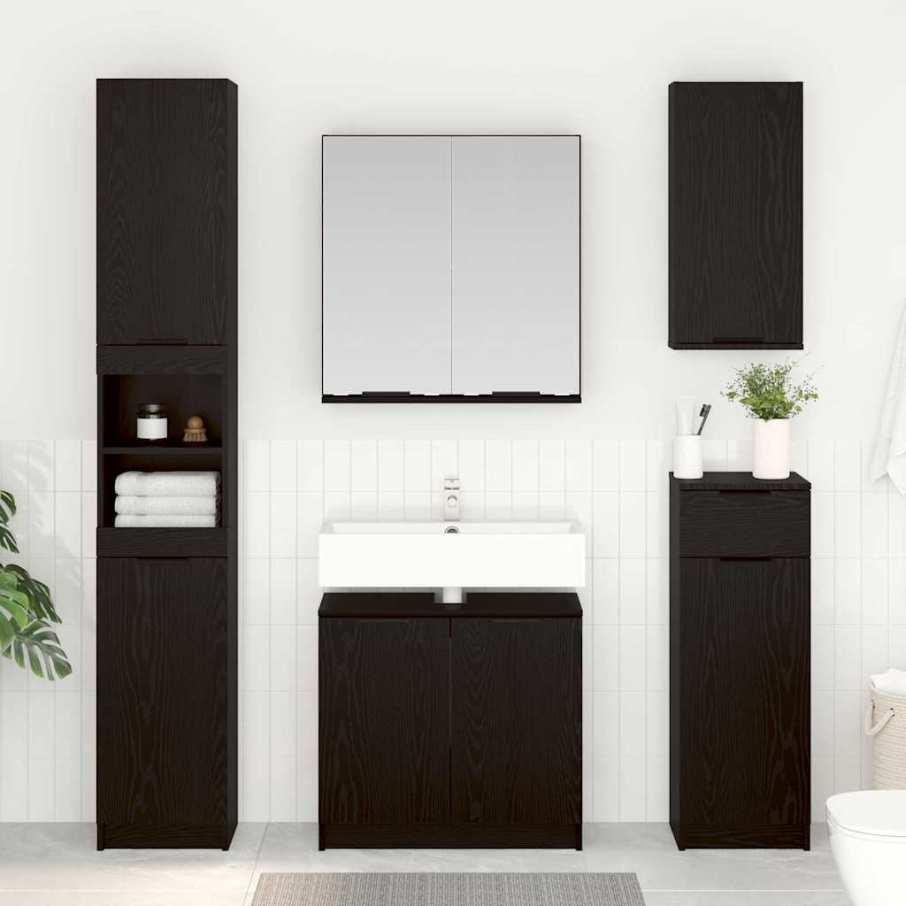 Badezimmerschrank-Set 3 Stk. Schwarz Eichen-Optik Holzwerkstoff