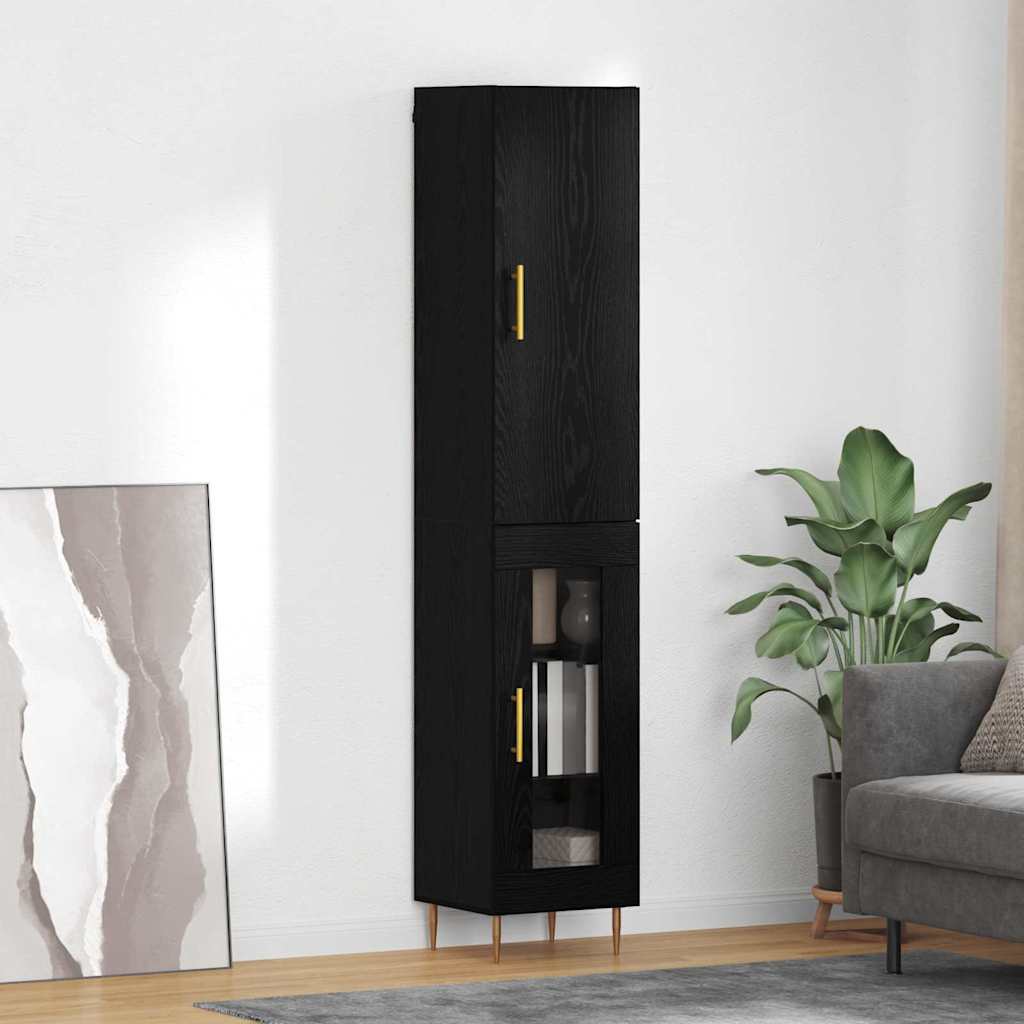 Highboard 2 stk. Schwarz Eichen-Optik 34,5 x 34 x 180 cm
