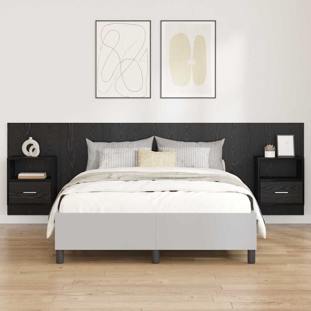 Kopfteil mit Schrank 3 stk. Schwarz Eichen-Optik Holzwerkstoff