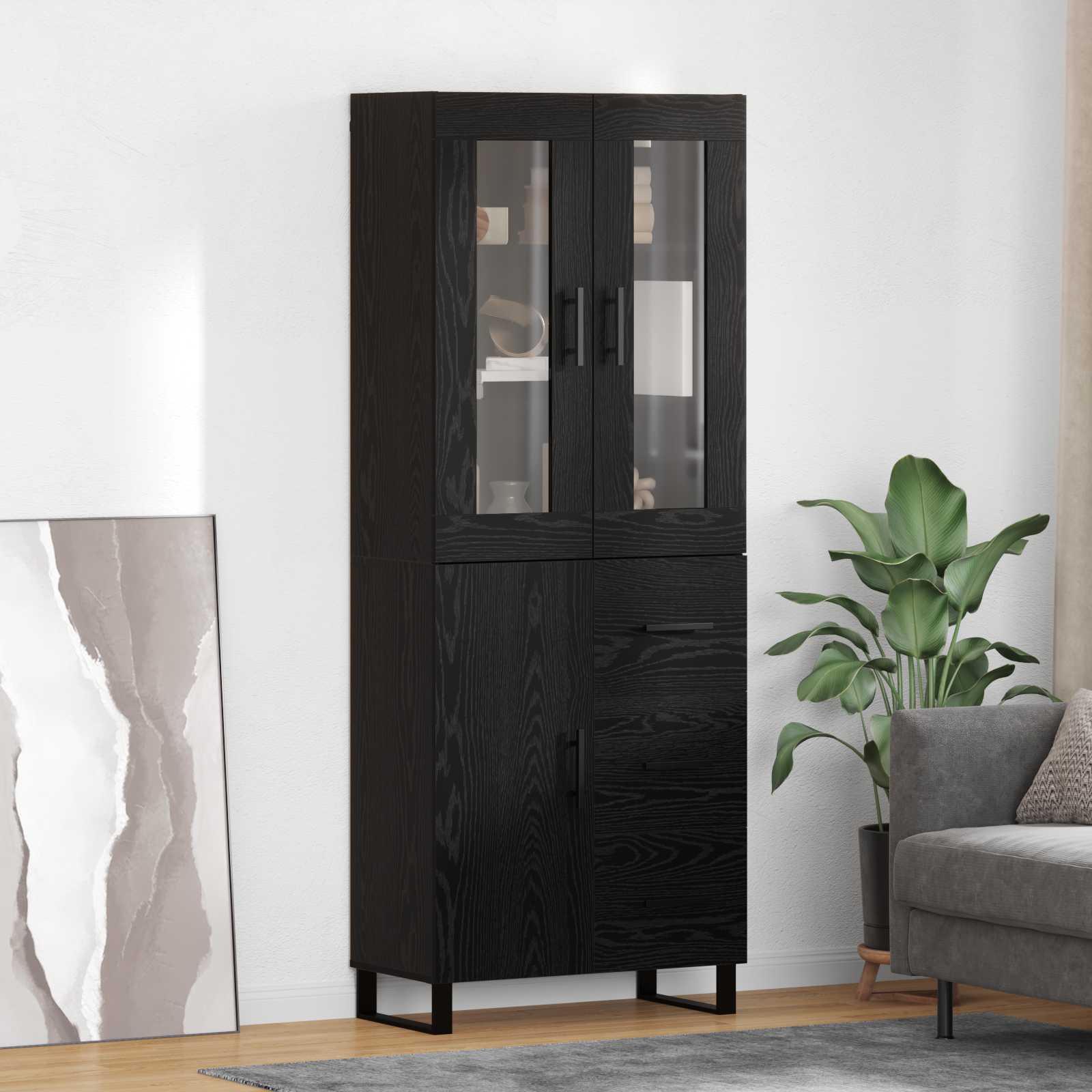 Highboard 2 stk. Schwarz Eichen-Optik 69,5 x 34 x 180 cm