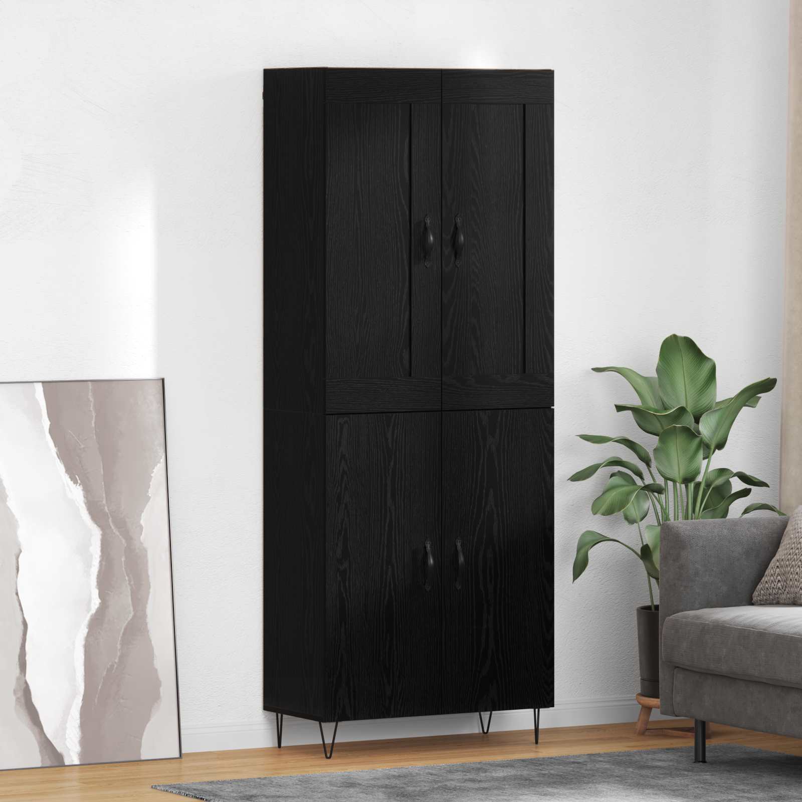 Highboard Schwarz Eichen-Optik 69,5 x 34 x 180 cm Holzwerkstoff
