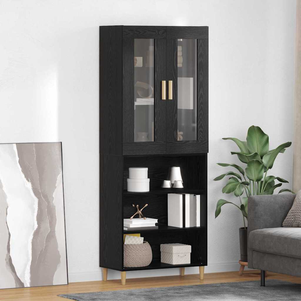 Highboard Schwarz Eichen-Optik 69,5 x 34 x 180 cm