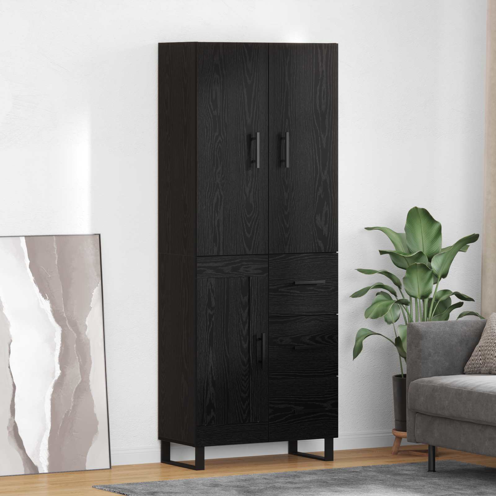 Highboard 2 stk. Schwarz Eichen-Optik 69,5 x 34 x 180 cm