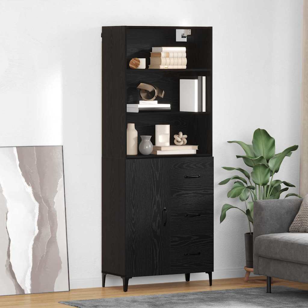 Highboard Schwarz Eichen-Optik 69,5 x 34 x 180 cm Holzwerkstoff