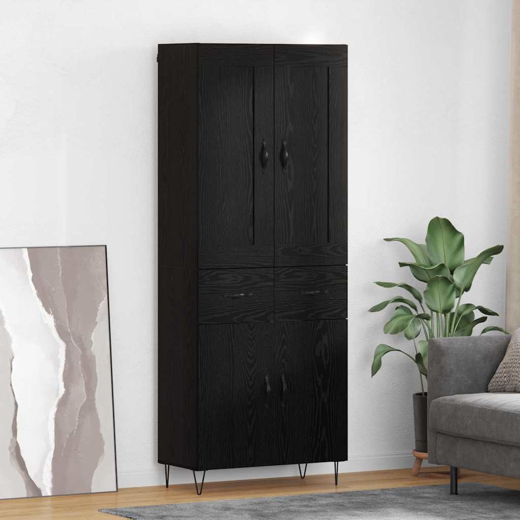 Highboard Schwarz Eichen-Optik 69,5 x 34 x 180 cm Holzwerkstoff