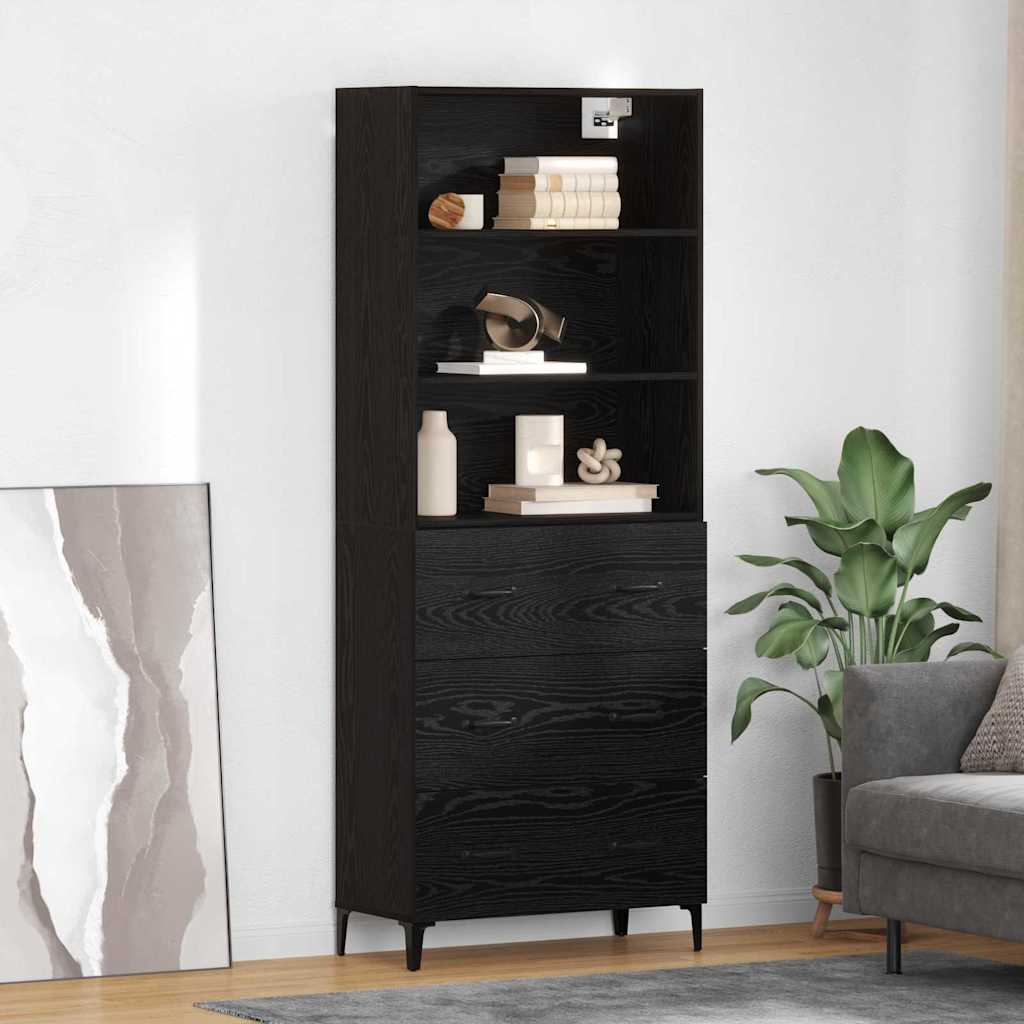 Highboard Schwarz Eichen-Optik 69,5 x 34 x 180 cm Holzwerkstoff