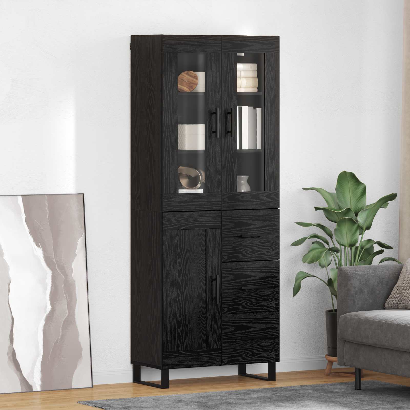 Highboard 2 stk. Schwarz Eichen-Optik 69,5 x 34 x 180 cm