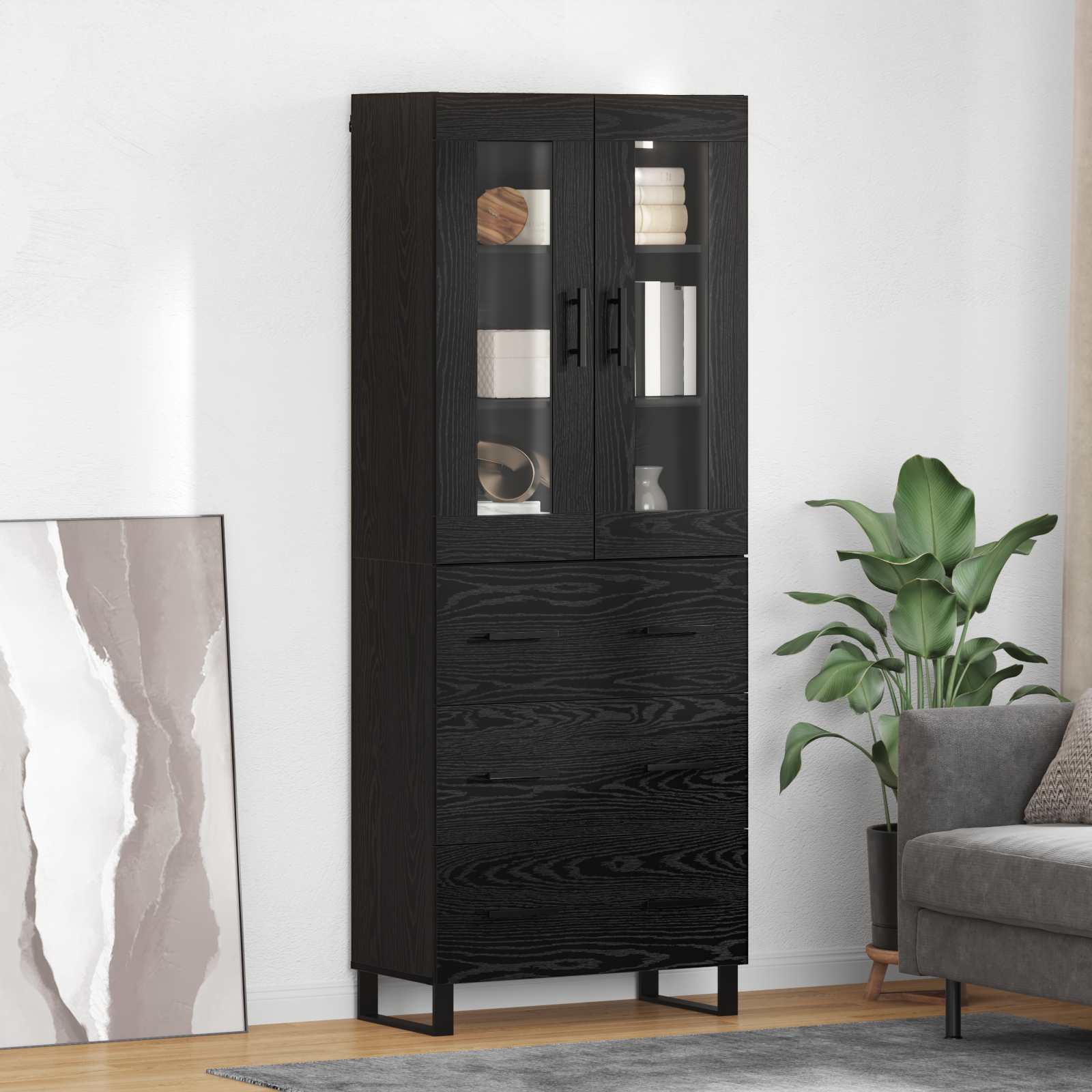 Highboard 2 stk. Schwarz Eichen-Optik 69,5 x 34 x 180 cm