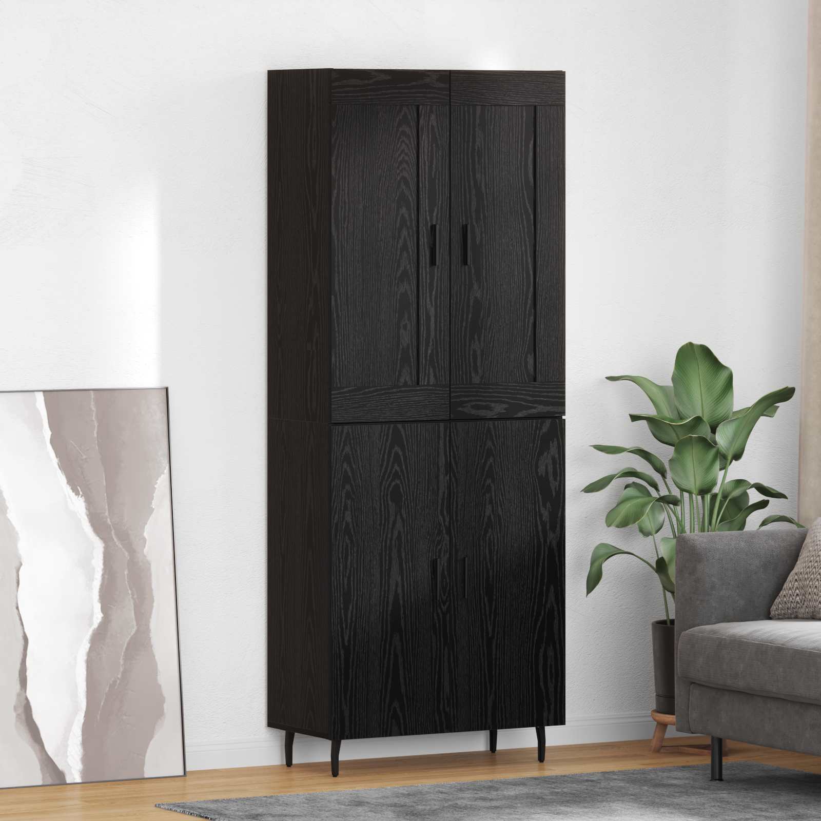Highboard 2 stk. Schwarz Eichen-Optik 69,5 x 34 x 180 cm