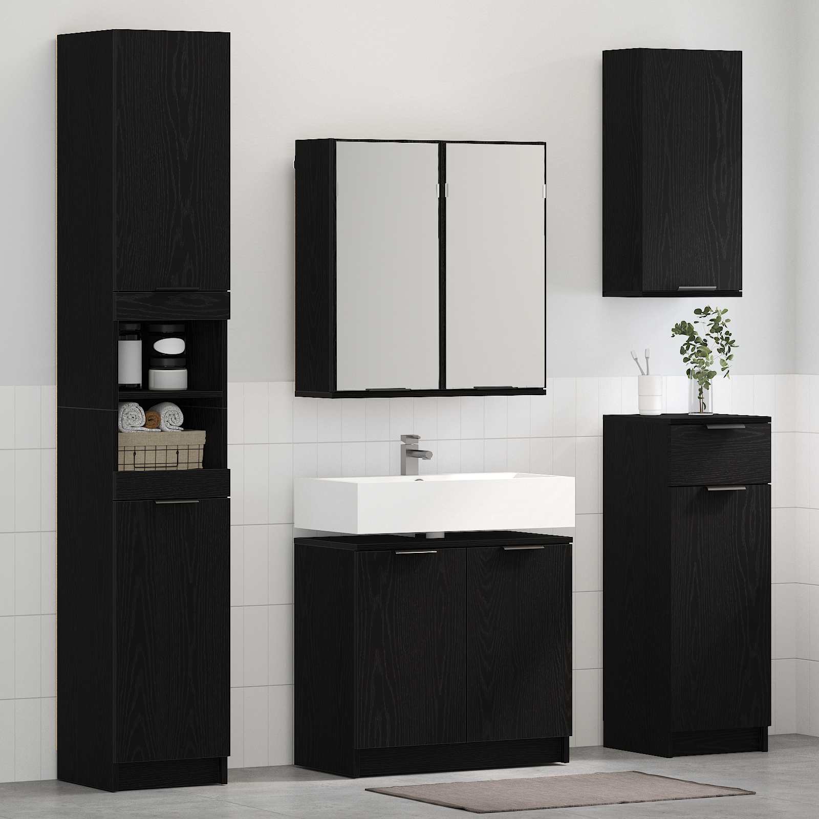 Badezimmermöbel-Set 4 stk. Schwarz Eichen-Optik
