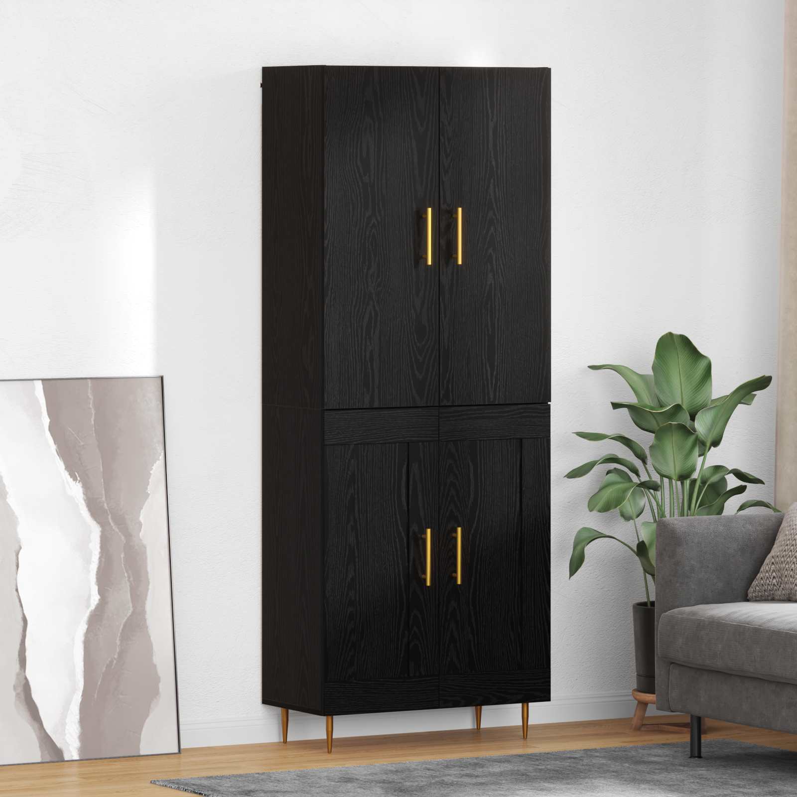Highboard Schwarz Eichen-Optik 69,5 x 34 x 180 cm Holzwerkstoff