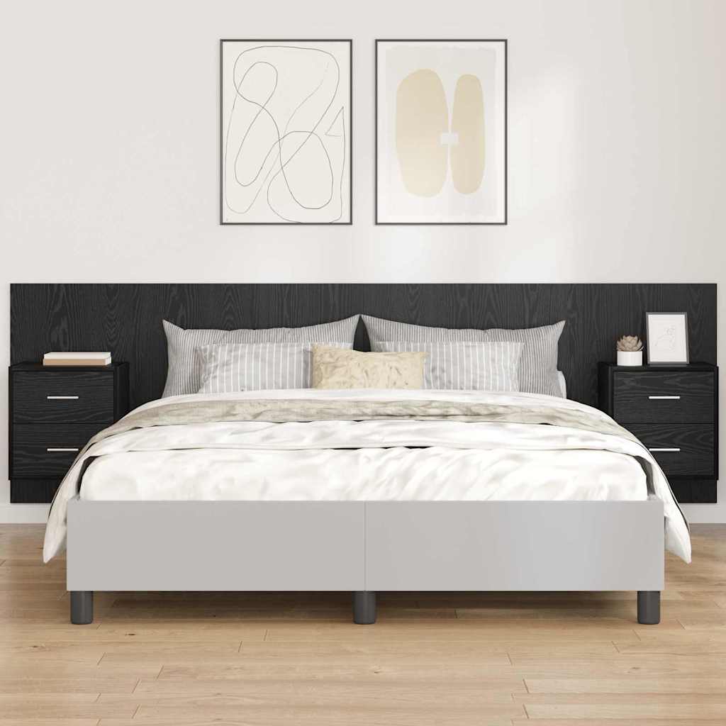 Kopfteil mit Schrank 3 stk. Schwarz Eichen-Optik Holzwerkstoff