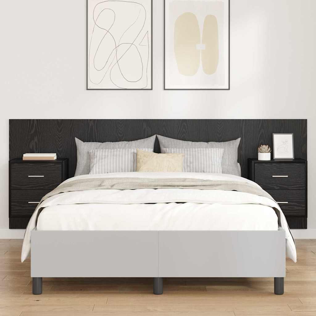Kopfteil mit Schrank 3 stk. Schwarz Eichen-Optik Holzwerkstoff