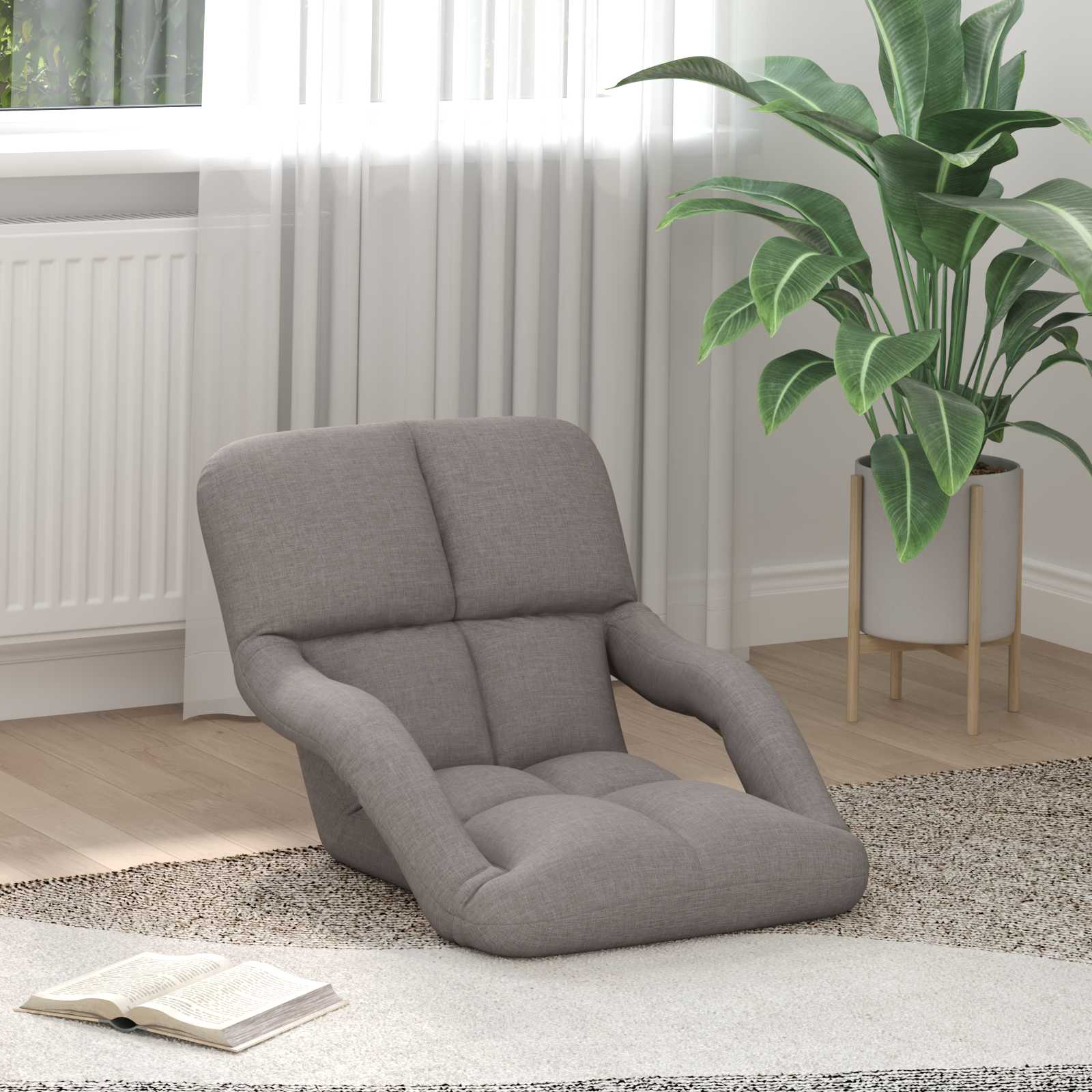 Verstellbarer Bodenstuhl mit Armlehne 5-stufige Position Taupe