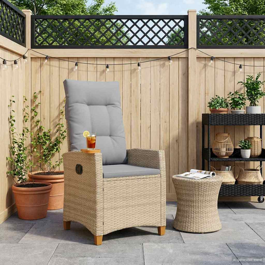Liegestuhl mit Teeteller Beige und Hellgrau Poly-Rattan