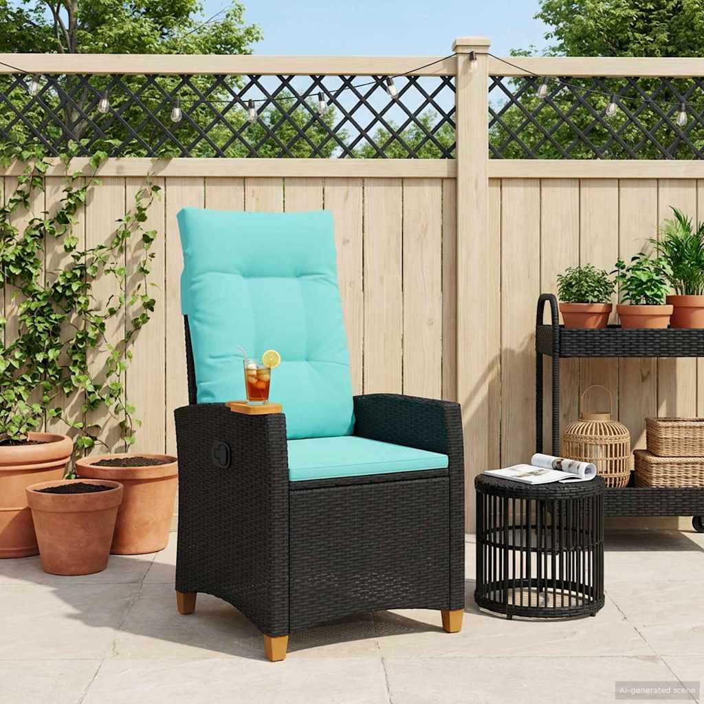 Liegestuhl mit Teeteller Schwarz und Türkis Poly-Rattan
