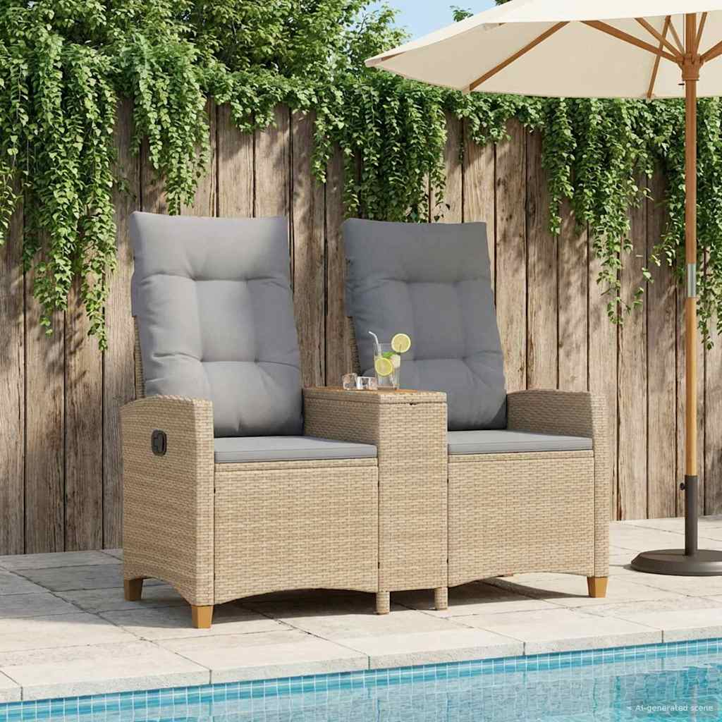 Liegebank mit Tisch 2 -Seater 126 x 65 x 112 cm Poly-Rattan