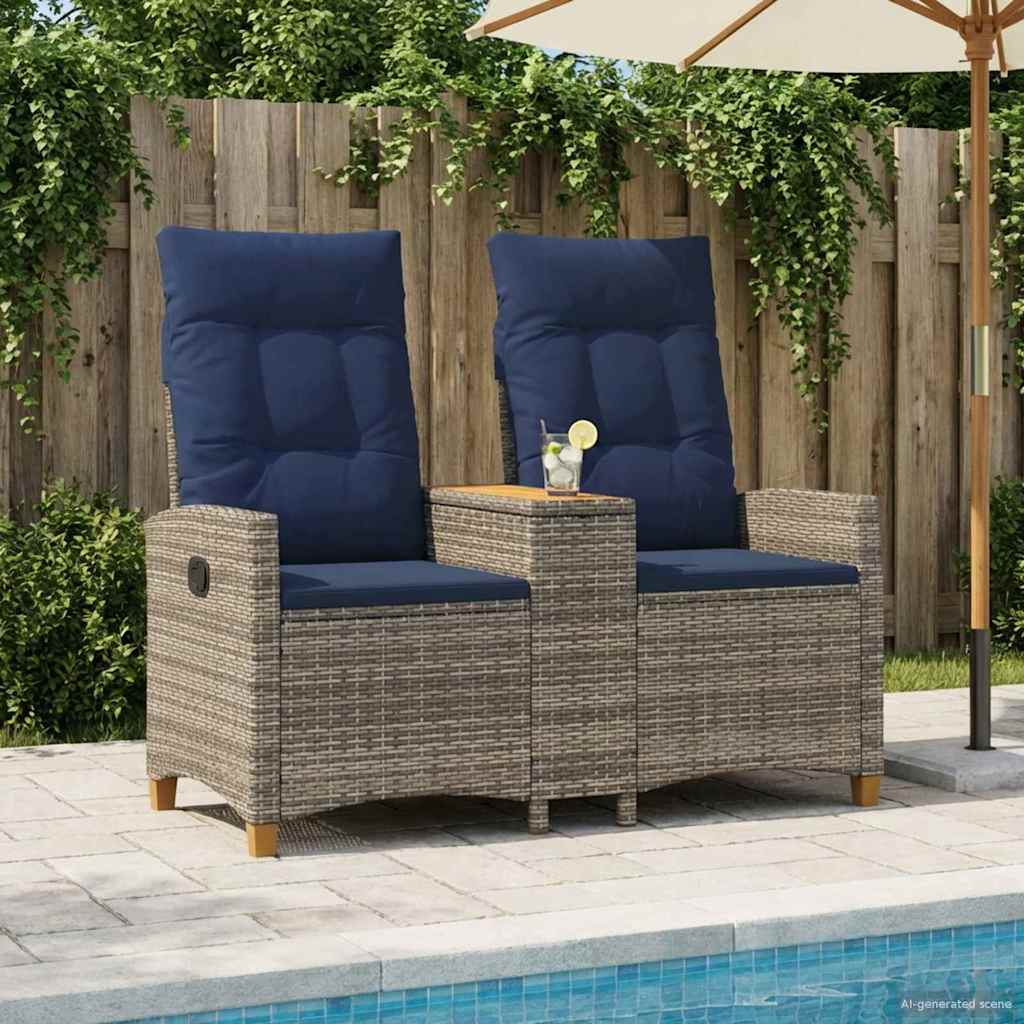 Liegebank mit Tisch 2 -Seater 126 x 65 x 112 cm Poly-Rattan