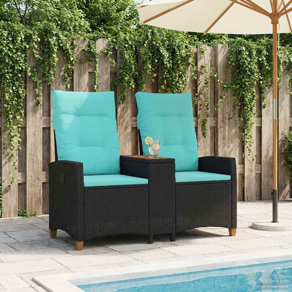 Liegebank mit Tisch 2 -Seater 126 x 65 x 112 cm Poly-Rattan