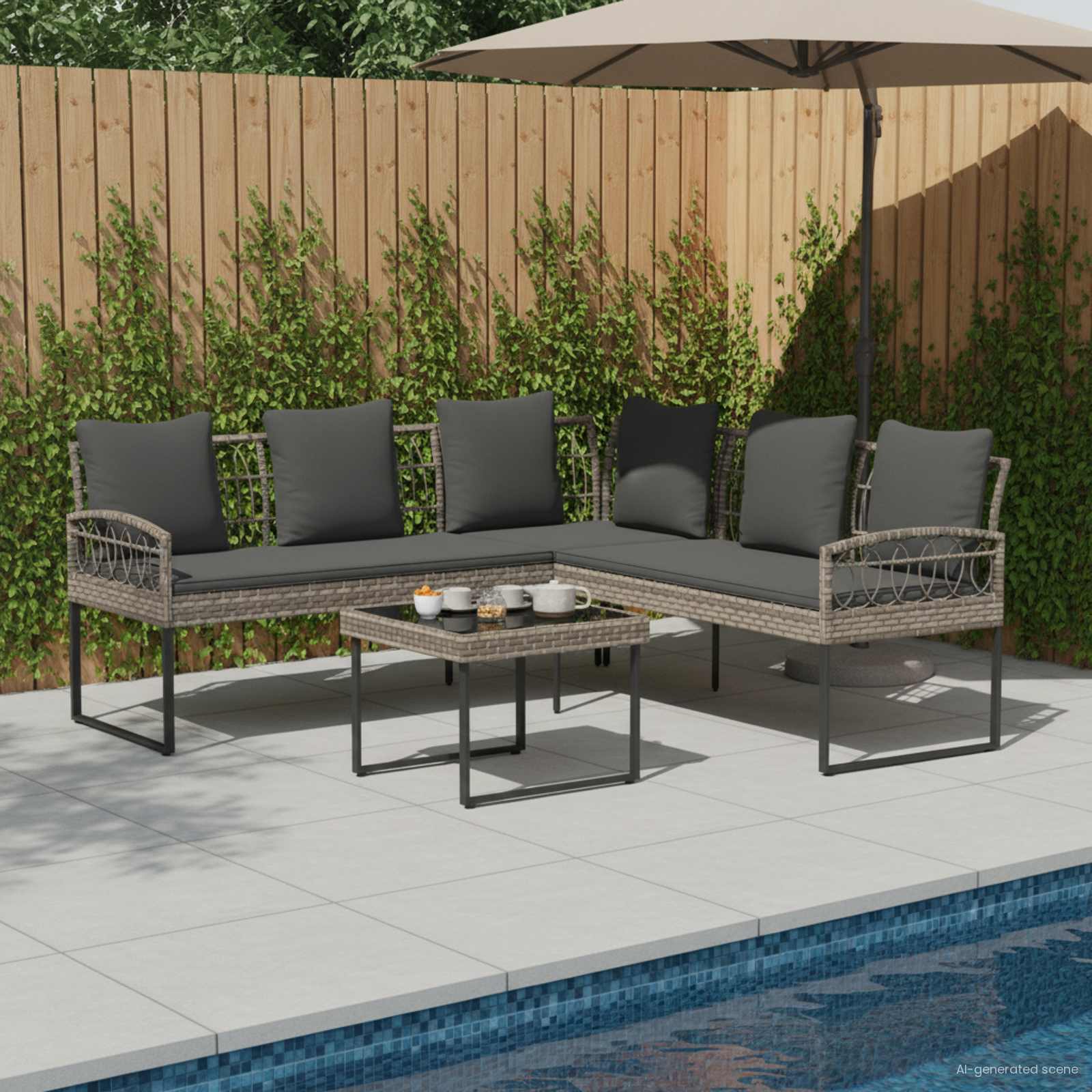 Gartensofa-set 2 stk. Grau Poly Rattan Stahl