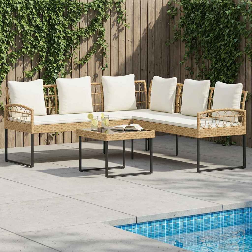 Gartensofa-set 2 stk. Natur Poly Rattan Stahl